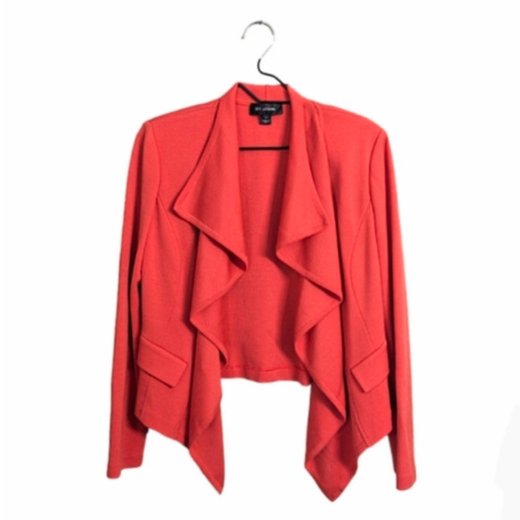 St.John Woman Coral  Draped Open Front Cardigan Sweater Blazer Princess Seams 8 - Picture 1 of 9